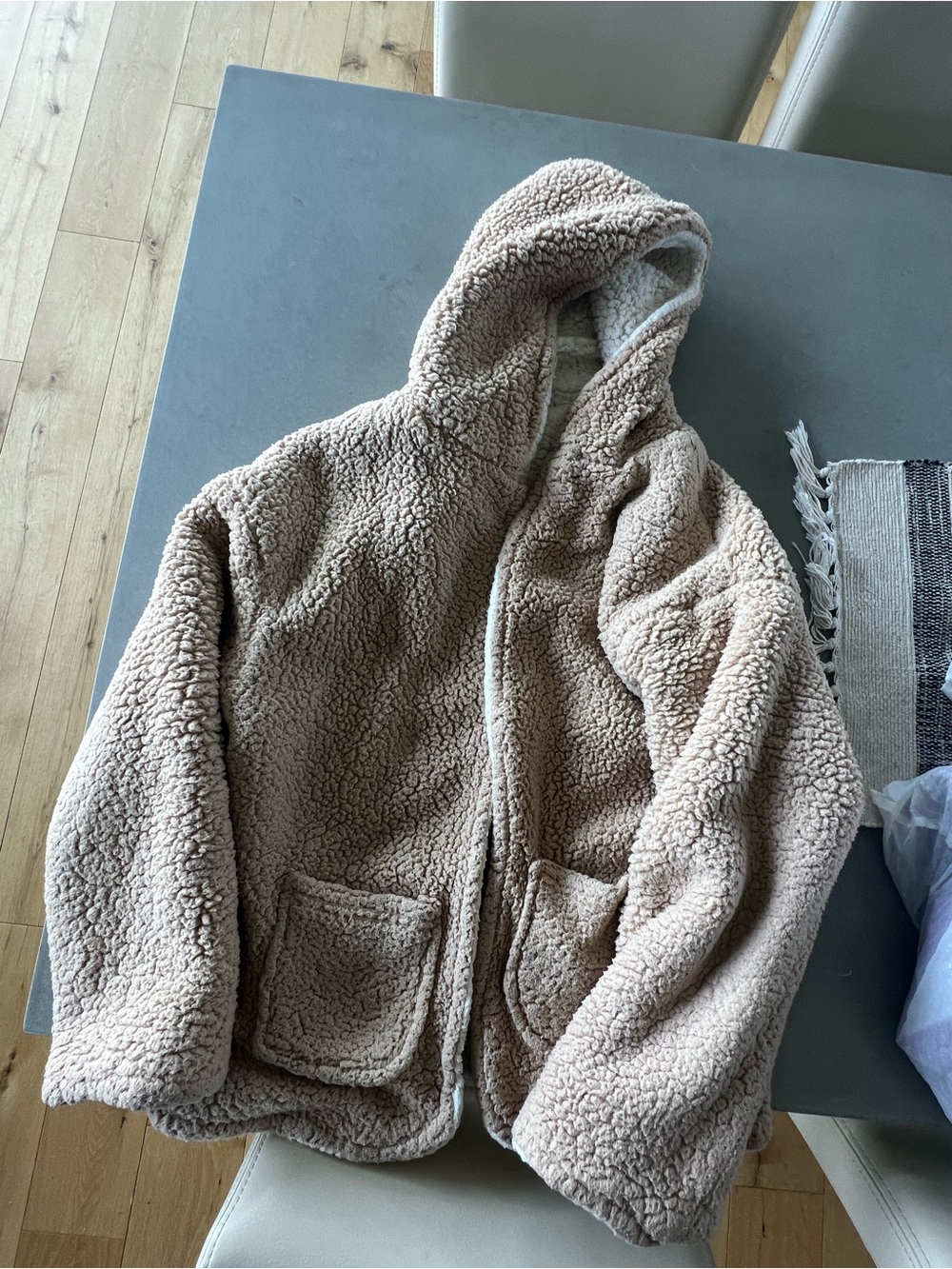 Cozy Teddy Hooded Jacket - Cream reveraicble